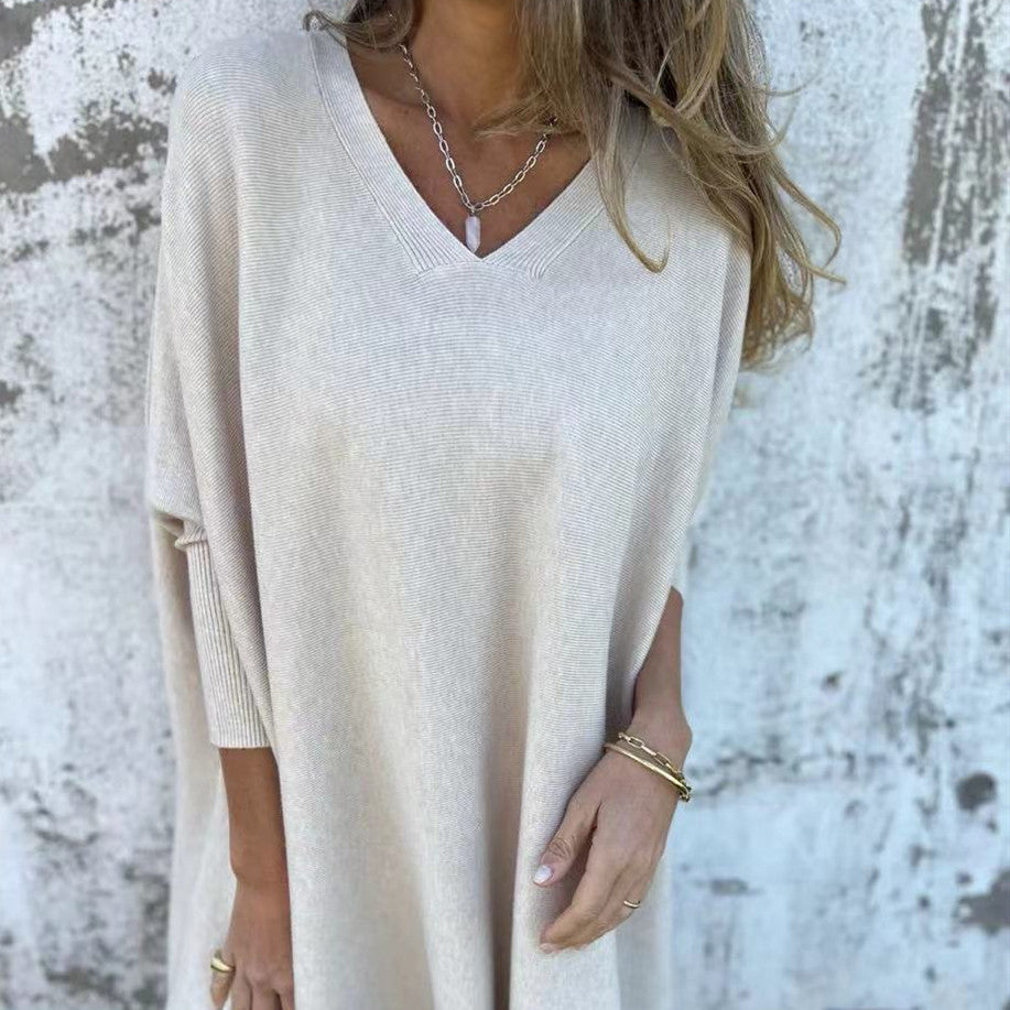 Pull Long Col V Loose Femme