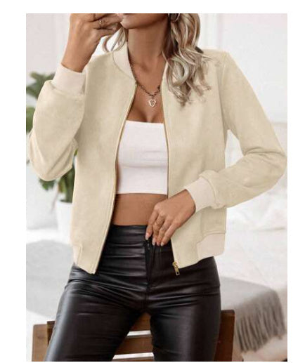 Veste Courte en Daim à Fermeture Éclair