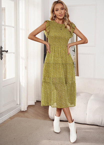 Robe Florale d'Été Femme à Manches Courtes