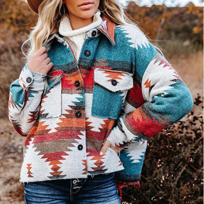 Style Rétro à Col Revers Imprimé