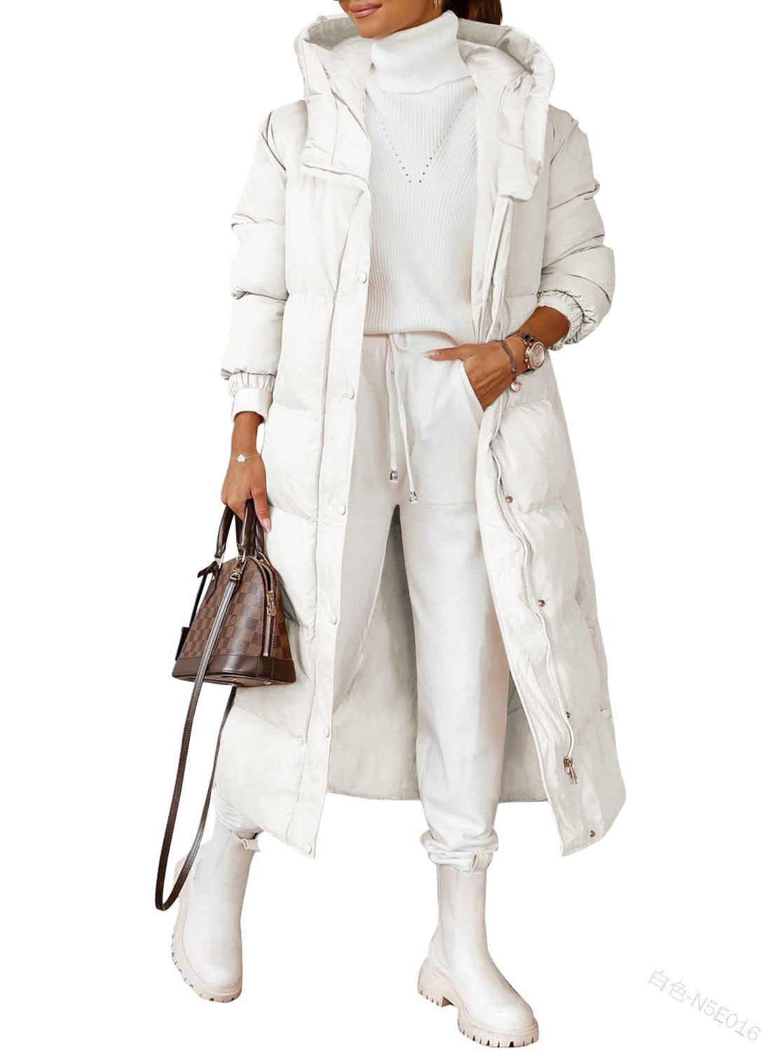 Veste Longue Femme à Capuche en Coton Matelassé