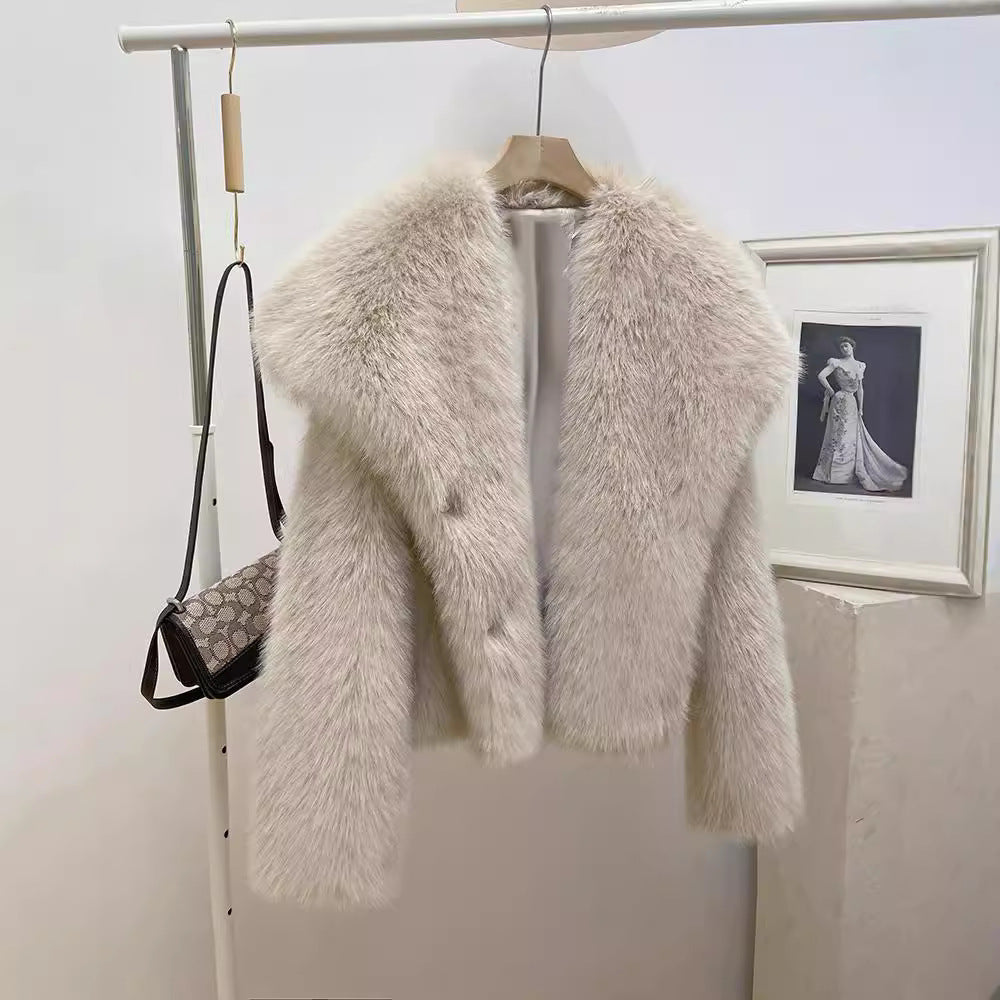 Manteau Femme en Fausse Fourrure à Grand Col