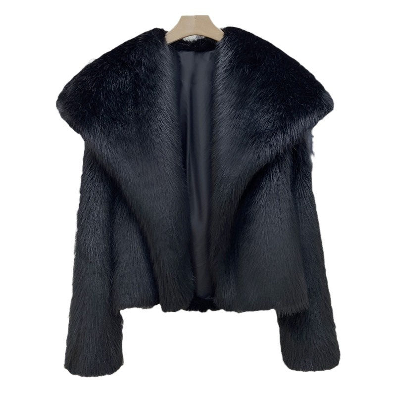 Manteau Femme en Fausse Fourrure à Grand Col