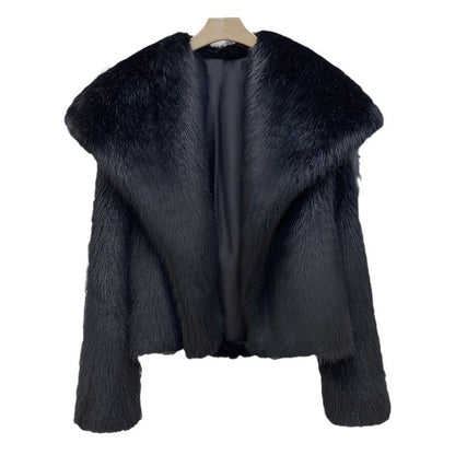 Manteau Femme en Fausse Fourrure à Grand Col
