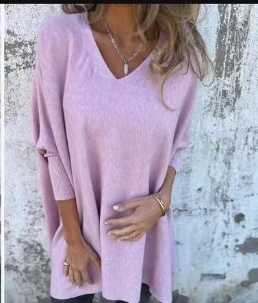Pull Long Col V Loose Femme
