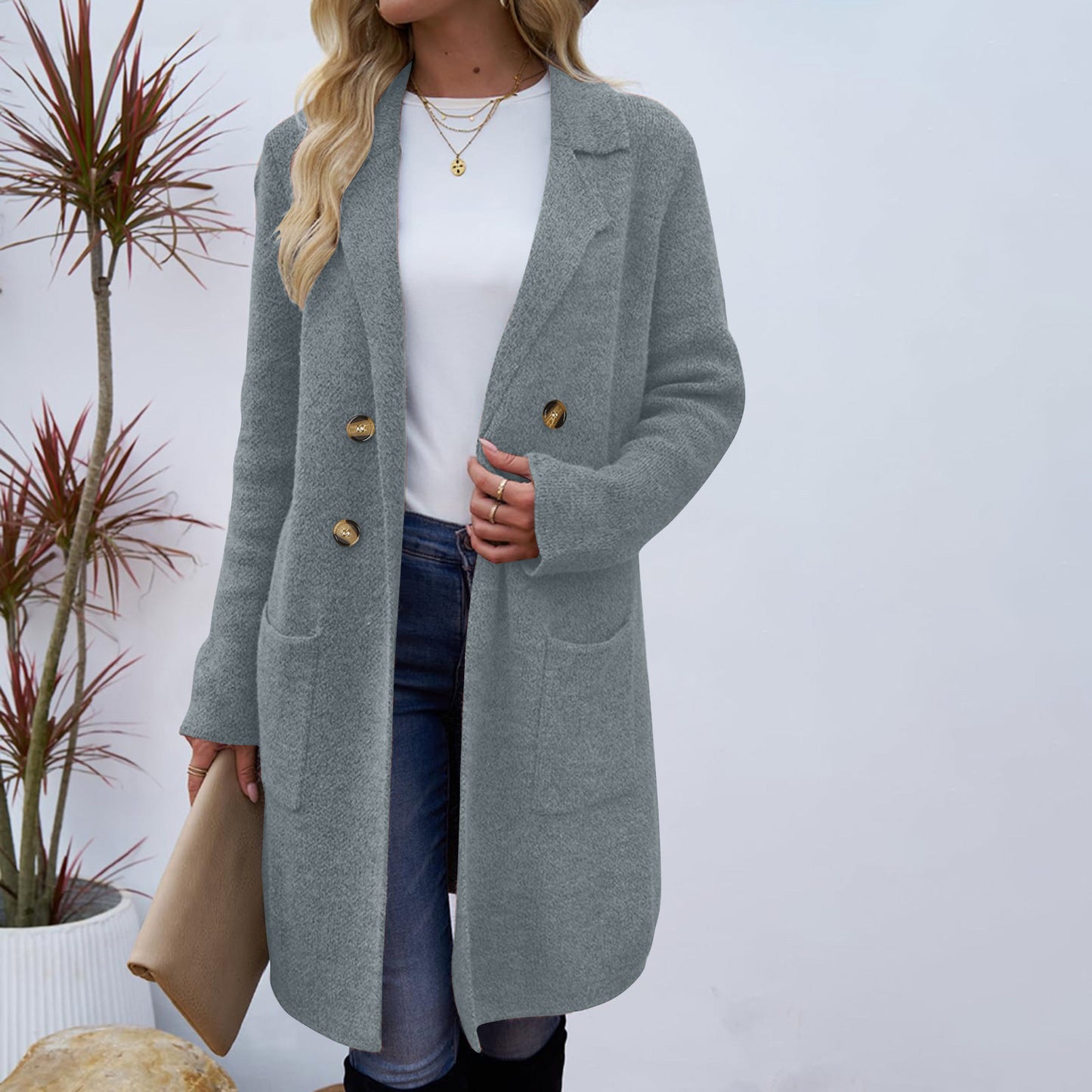 Manteau Veste Mi-Long en Laine
