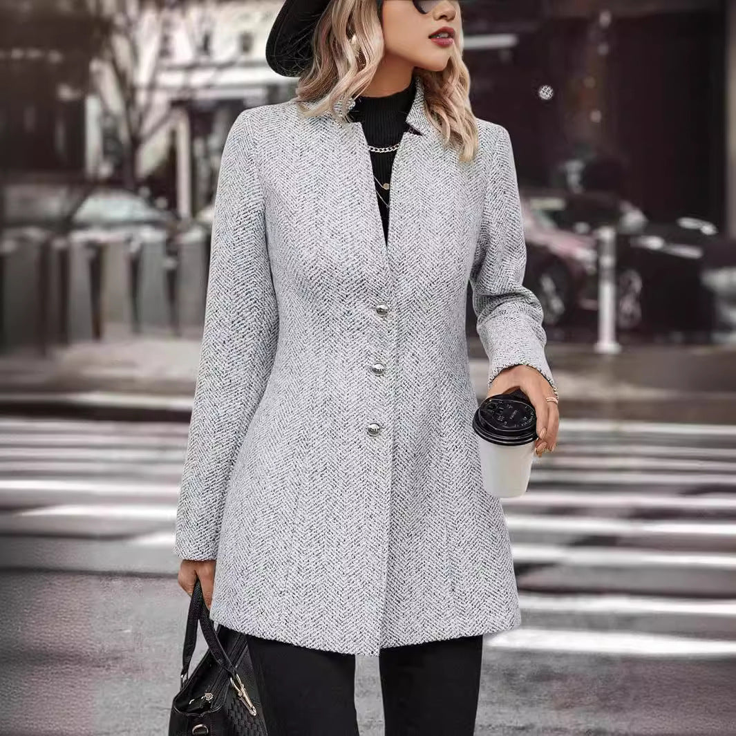 Manteau Long à Col Montant avec Boutons