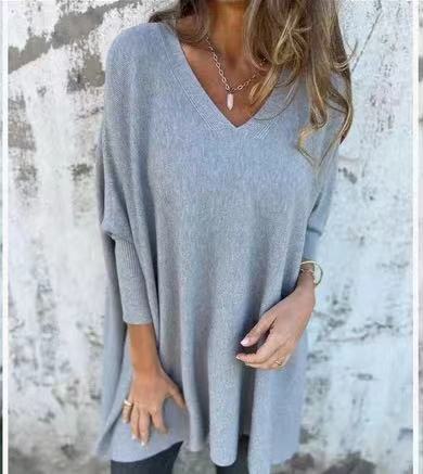 Pull Long Col V Loose Femme
