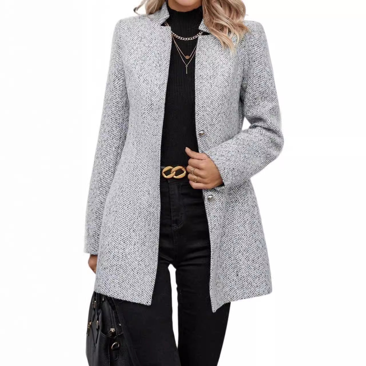 Manteau Long à Col Montant avec Boutons