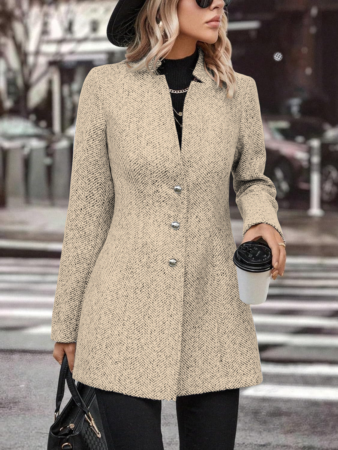Manteau Long à Col Montant avec Boutons
