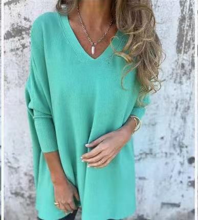 Pull Long Col V Loose Femme