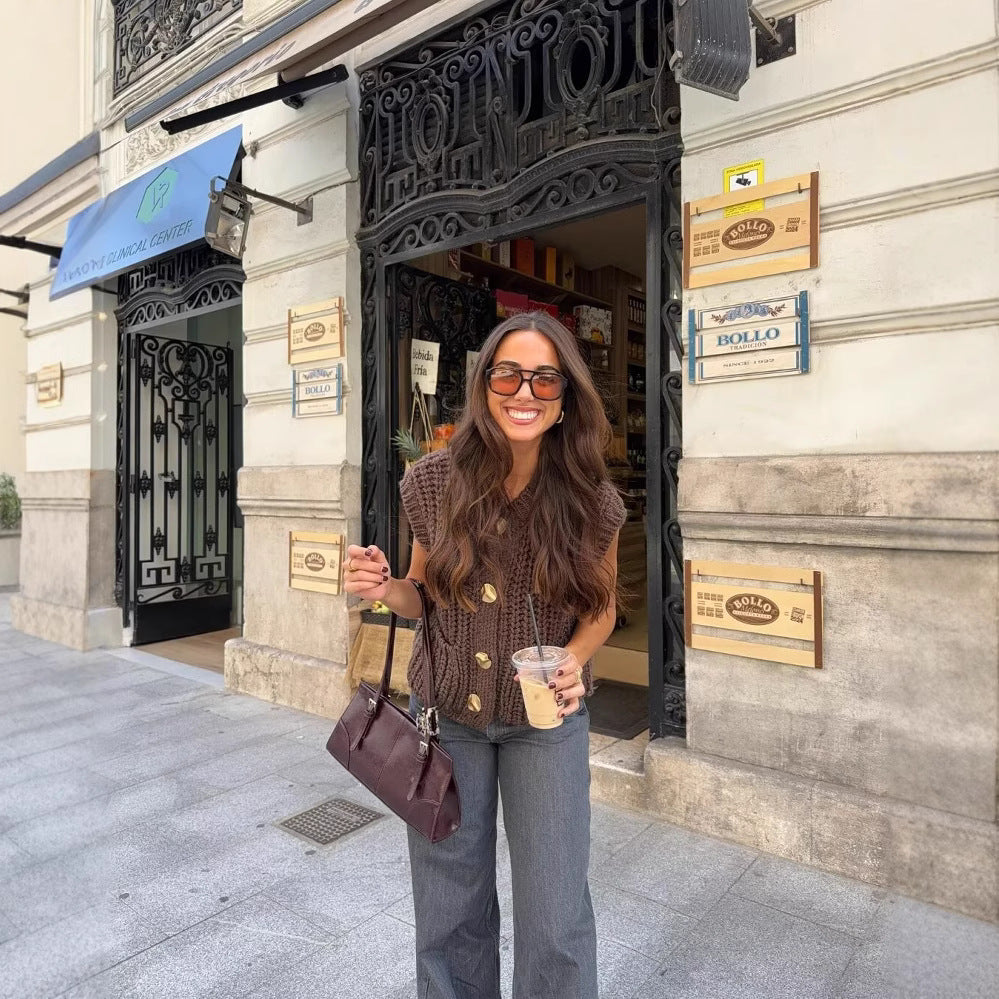 Gilet Sans Manches Maille Épaisse Femme