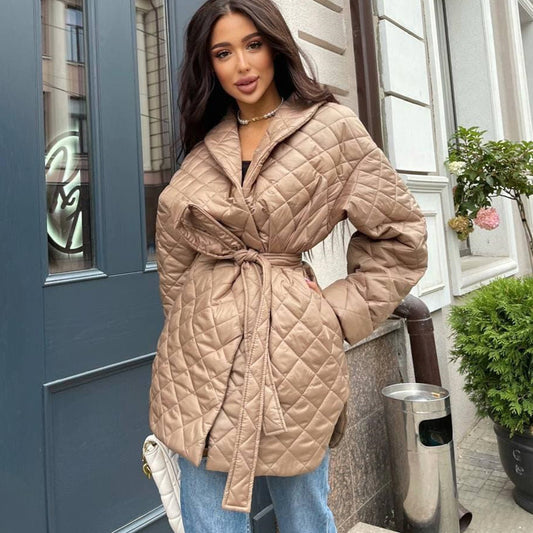 Manteau Matelassé Cintré à Carreaux