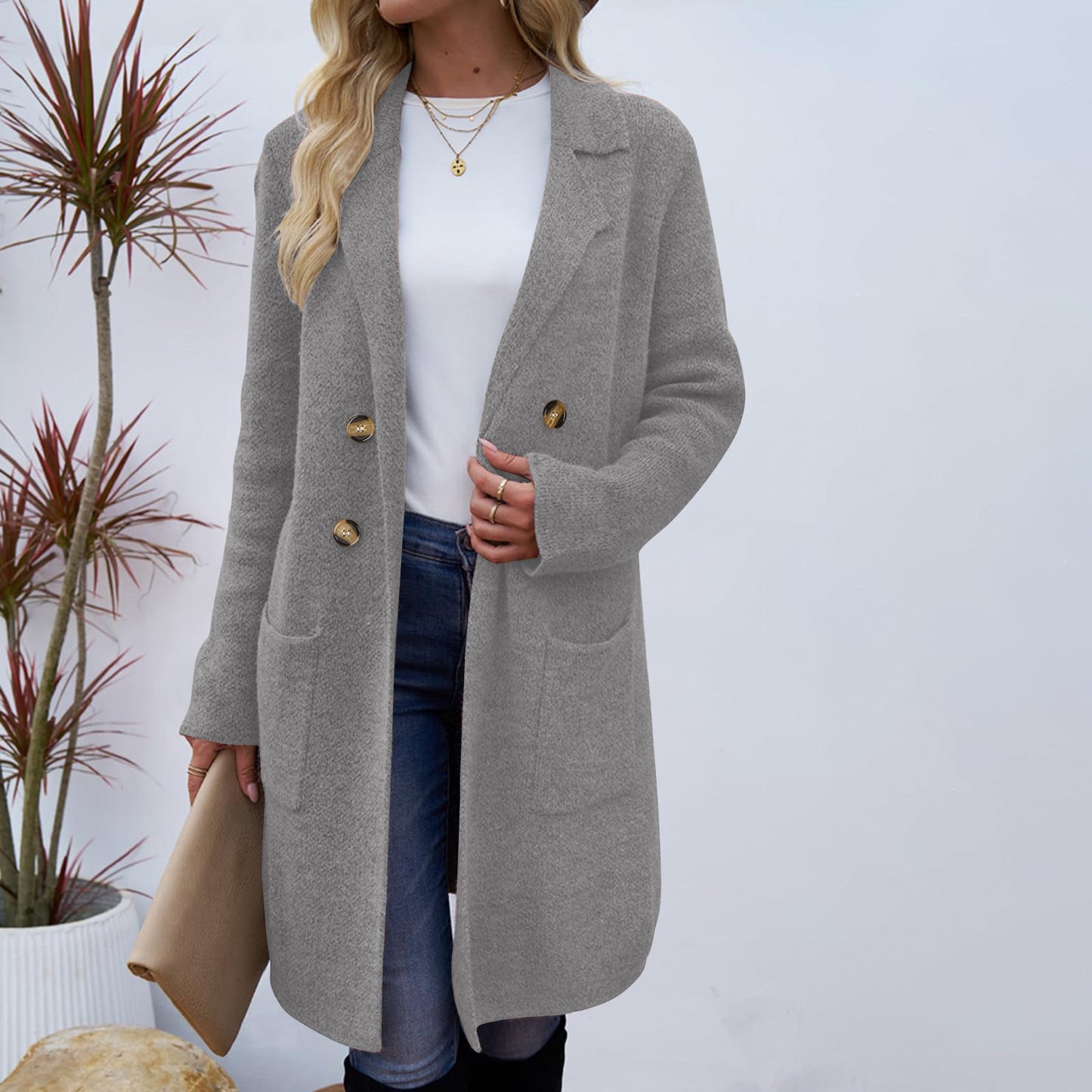 Manteau Veste Mi-Long en Laine