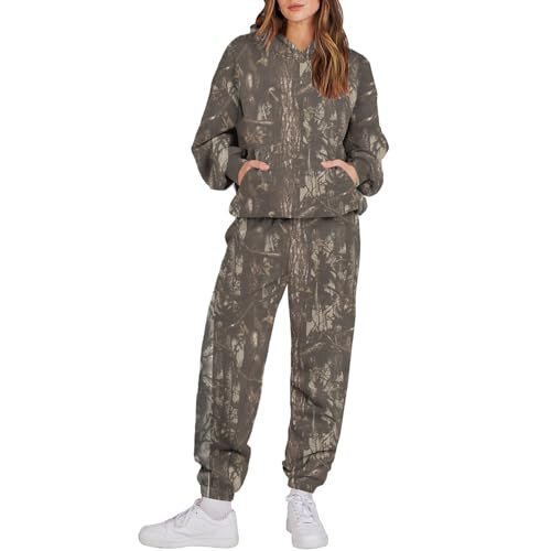 “Ensemble Sport Femme à Capuche Camouflage Feuilles
