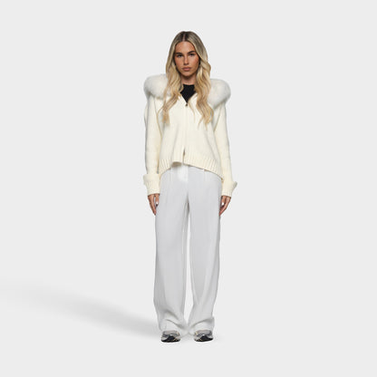 Cardigan Élégant à Capuche et Col Fourrure